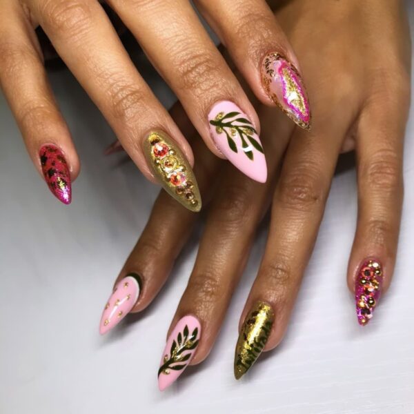 pink and green palestine nail art