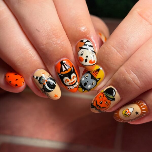 Vintage Halloween nail art designs