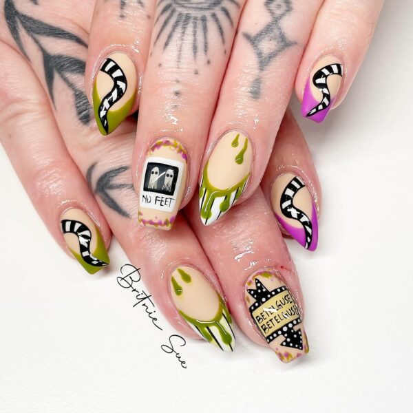Beetlejuice nail art inspo