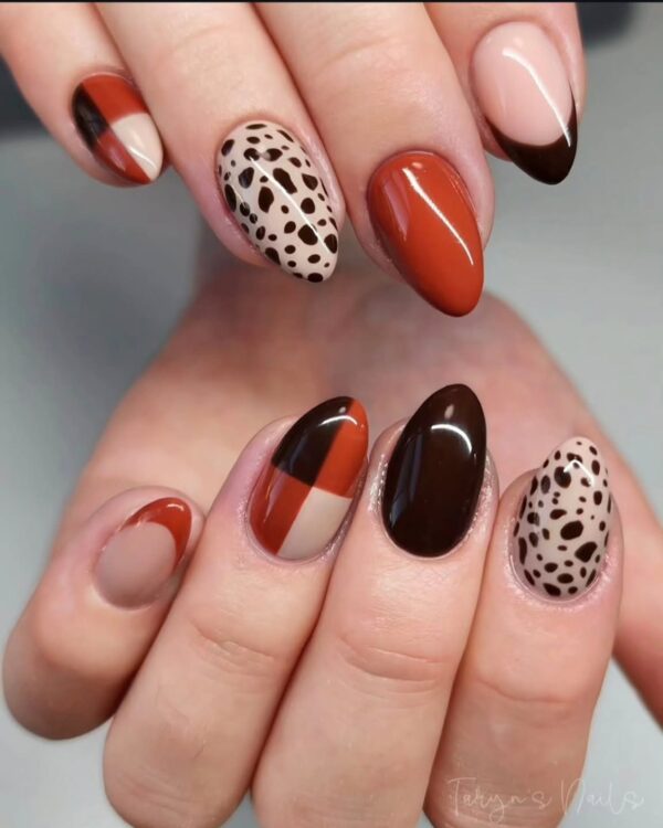 polka dot and checker print fall nail trends on short almonds