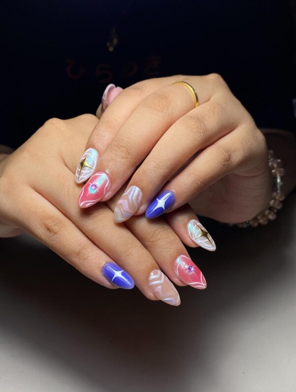 Short almond KPOP Demon Hunters nail designs