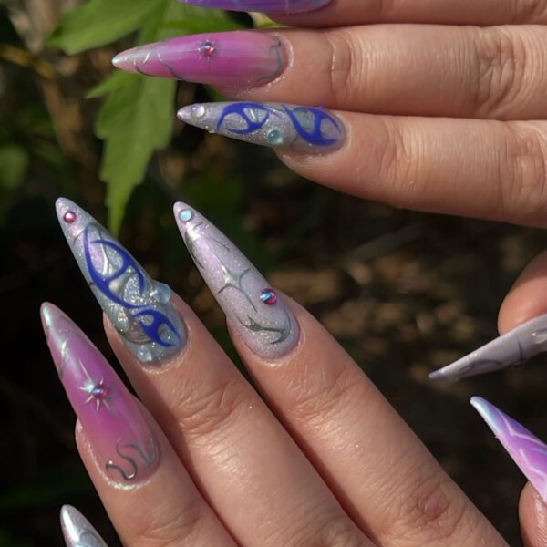 Long 3D K-Pop Demon Hunter nail art